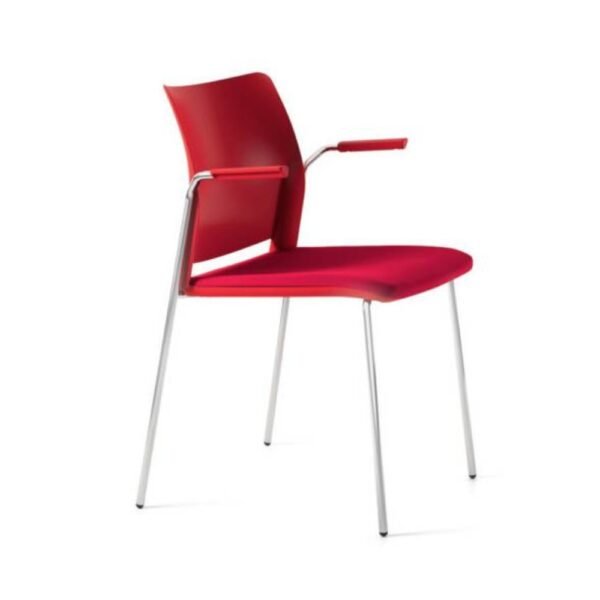 silla de visita o multiproposito Alpha, estructura de 4 patas cromadas, brazos fijos, respaldo plastico asiento tapizado