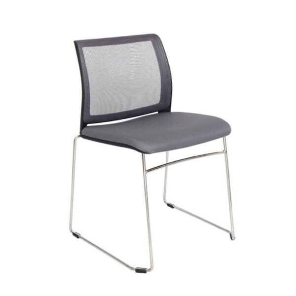 silla de visita o multiproposito Alpha, estructura trineo cromadas, respaldo de malla, asiento tapizado