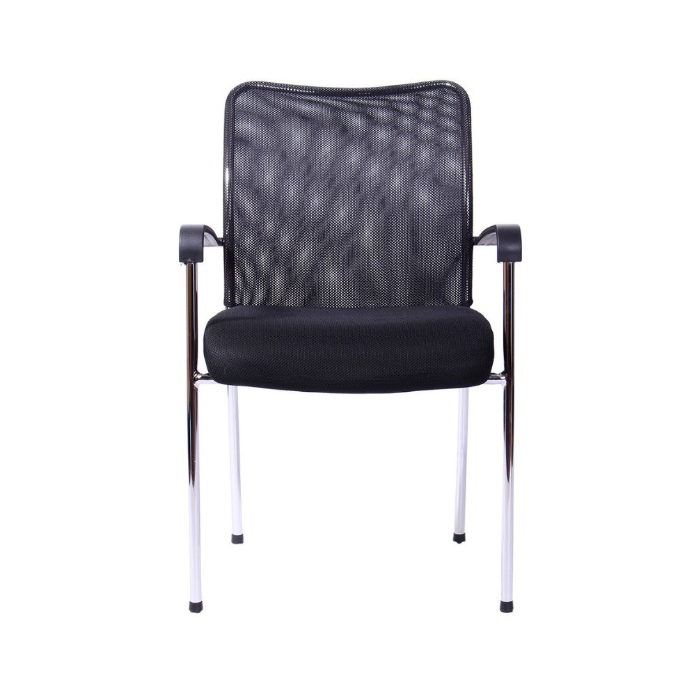 Silla multiproposito o de viista, estructura de 4 patas cromadas, respaldo de malla, asiento tapizado, brazos fijos