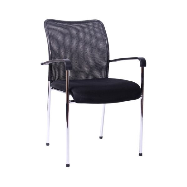 Silla multiproposito o de viista, estructura de 4 patas cromadas, respaldo de malla, asiento tapizado, brazos fijos