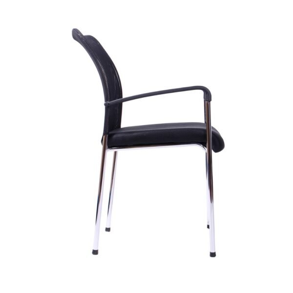 Silla multiproposito o de viista, estructura de 4 patas cromadas, respaldo de malla, asiento tapizado, brazos fijos