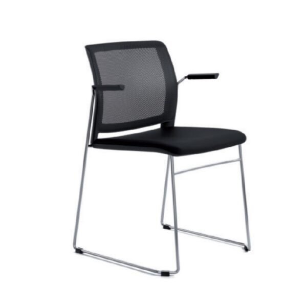 silla de visita o multiproposito Alpha, estructura trineo cromadas, respaldo de malla, asiento tapizado