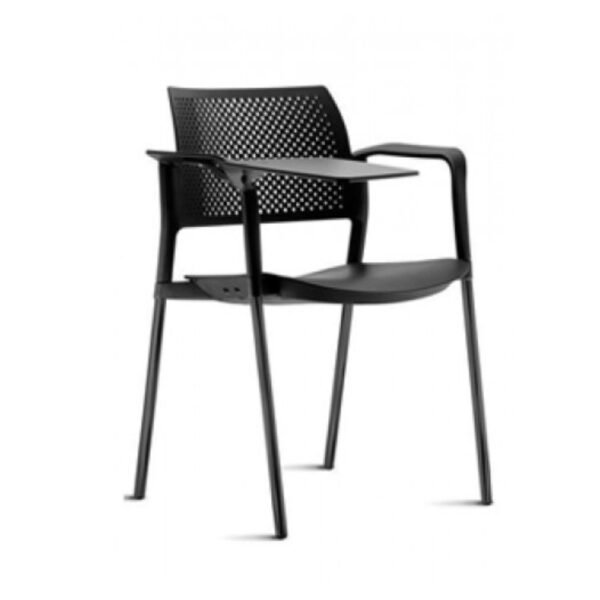 silla universitaria Kyos, polipropileno, plastica, estructura metalica con brazos, paleta abatible plastica