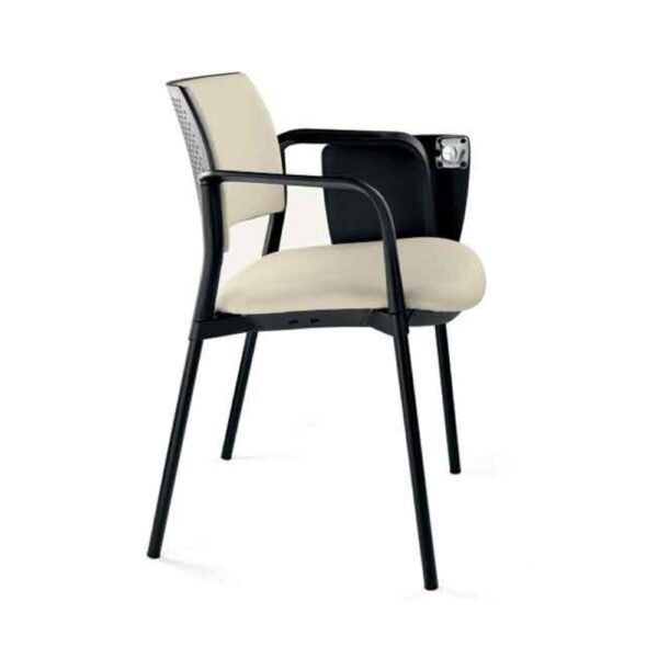 silla universitaria Kyos, tapizada, estructura metalica con brazos, paleta abatible plastica