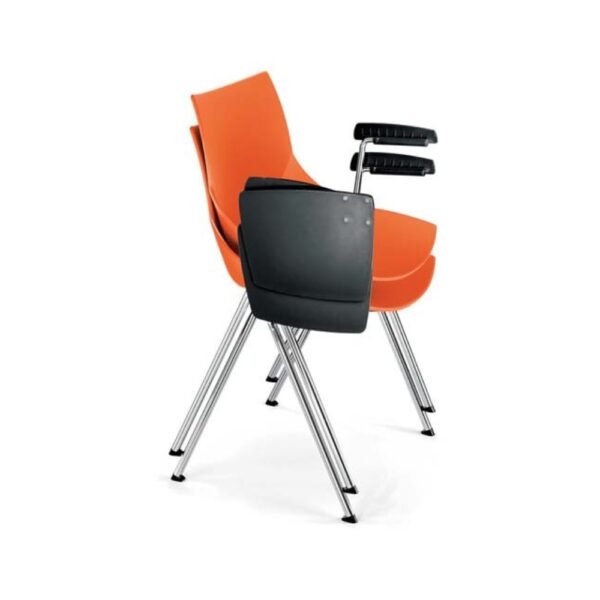 silla universitaria, Shell, base 4 patas cromadas, asiento monocasco plastico, PP, paleta abatible