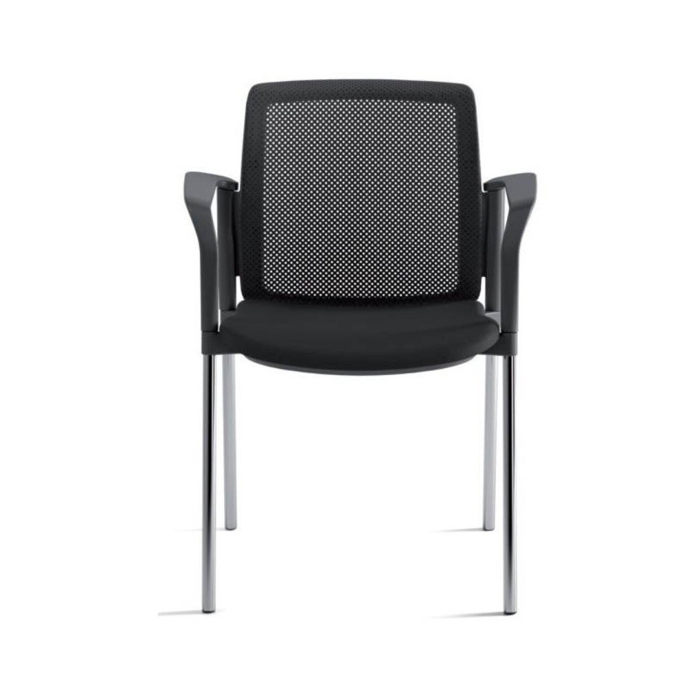 Silla de visita o multiproposito Nik, estructura de 4 patas cromadas o negras, asiento y resplado tapizado o de respaldo de malla. Brazos fijos
