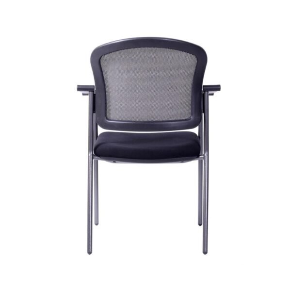 Silla de visita Confort, estructura de 4 patas pintadas color gris con negro, respaldo de malla y asiento tapizado, con brazos