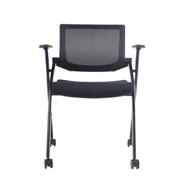 Silla de visita Elba, estructura de 4 patas con ruedas o patines, plegable, respaldo de malla y asiento tapizado, con brazos