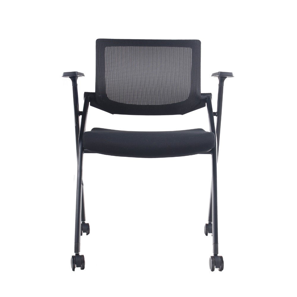 Silla de visita Elba, estructura de 4 patas con ruedas o patines, plegable, respaldo de malla y asiento tapizado, con brazos