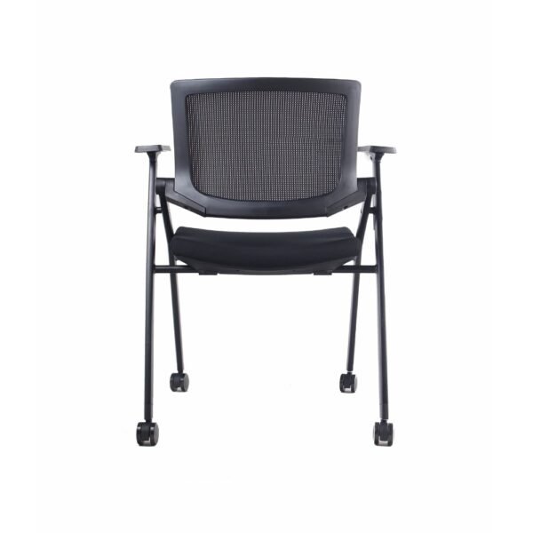 Silla de visita Elba, estructura de 4 patas con ruedas o patines, plegable, respaldo de malla y asiento tapizado, con brazos