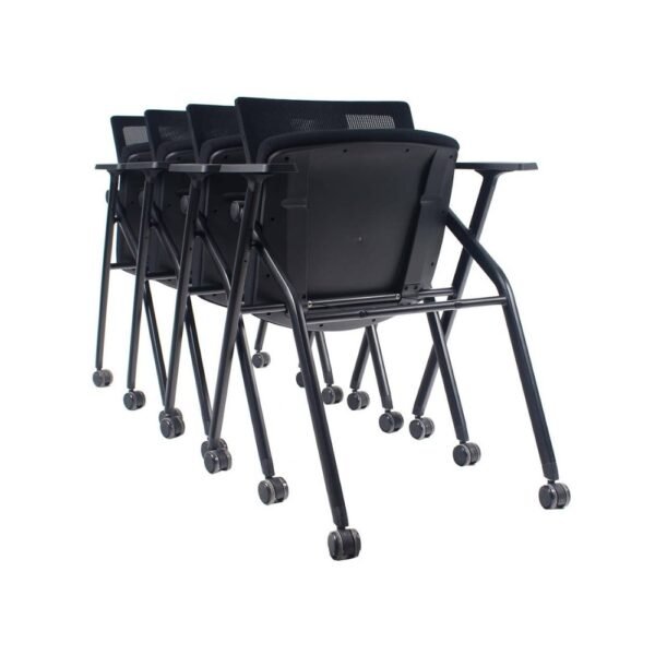 Silla de visita Elba, estructura de 4 patas con ruedas o patines, plegable, respaldo de malla y asiento tapizado, con brazos