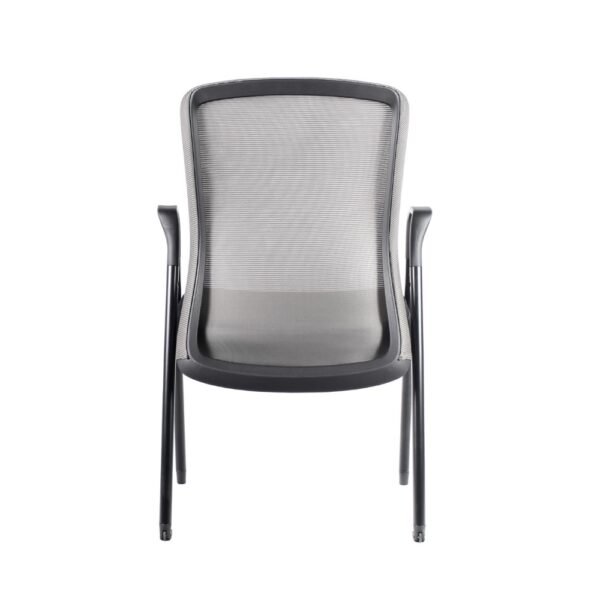 Silla de visita Mura, estructura de 4 patas pintadas negras, respaldo de malla y asiento tapizado
