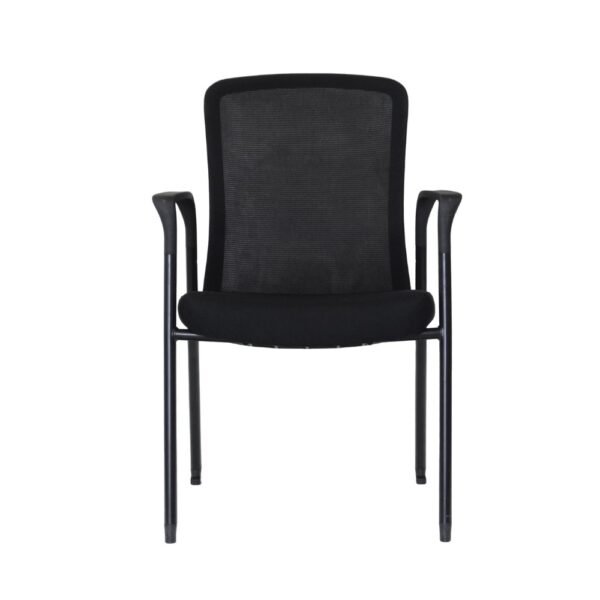 Silla de visita Mura, estructura de 4 patas pintadas negras, respaldo de malla y asiento tapizado