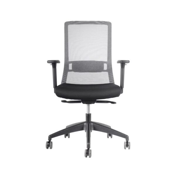 silla Ranco ejecutiva, profesional, respaldo malla gris o negra, asiento tapizado negro, sincronica, brazos regulables