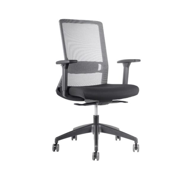 silla Ranco ejecutiva, profesional, respaldo malla gris o negra, asiento tapizado negro, sincronica, brazos regulables
