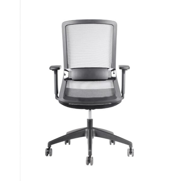 silla Ranco ejecutiva, profesional, respaldo malla gris o negra, asiento tapizado negro, sincronica, brazos regulables