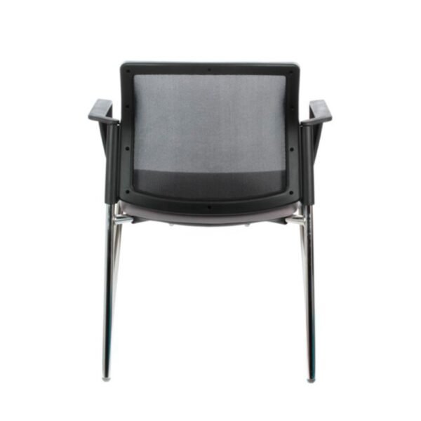 Silla de visita o multiproposito Logan base de patas cromada o negra, asiento tapizado respaldo de malla. Con brazos fijos