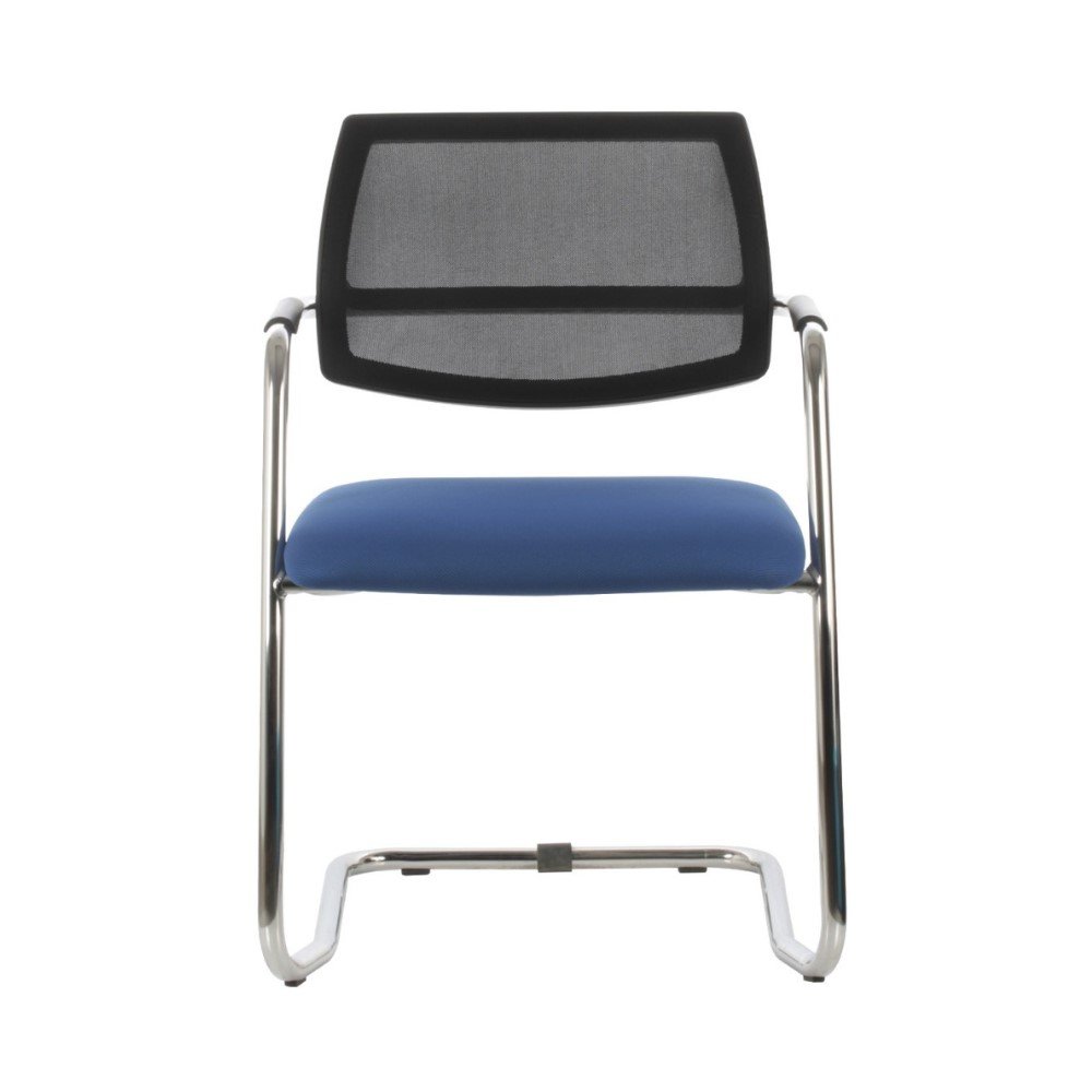 Silla Urban Trineo, de visita base trineo, con brazos, base cromada o pintada negrea, respaldo de malla, asiento tapizado color a eleccion