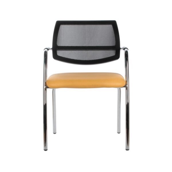 Silla Urban de visita base de 4 patas, con brazos, base cromada o pintada negrea, respaldo de malla, asiento tapizado color a eleccion
