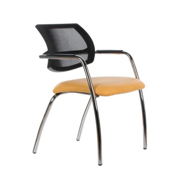 Silla Urban de visita base de 4 patas, con brazos, base cromada o pintada negrea, respaldo de malla, asiento tapizado color a eleccion