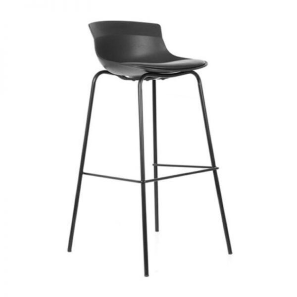 Taburete alto Living, estructura metalica, monocasco plastico, asiento tapizado