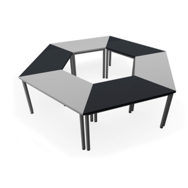 mesa para sala de capacitacion modular, trapecio o recta con patas cilindricas