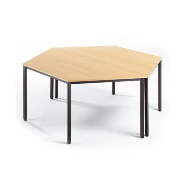 mesa para sala de capacitacion modular, trapecio o recta con patas cilindricas, escritorios trapezoides
