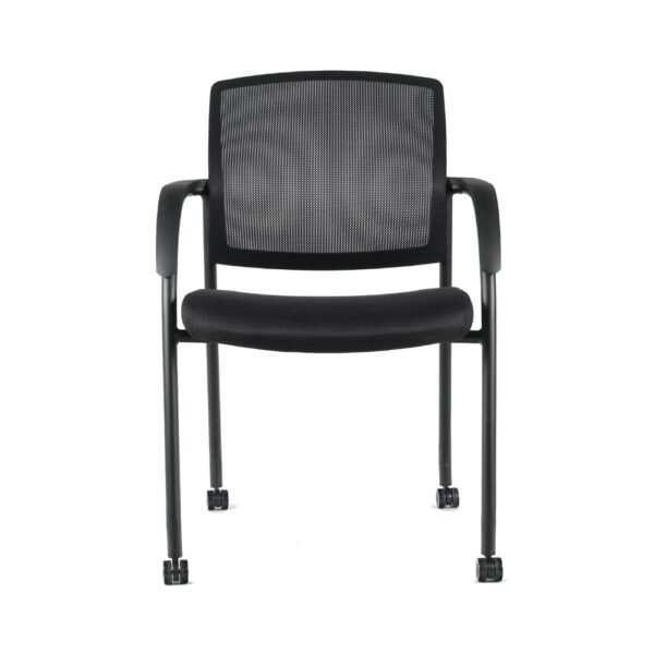 Silla de visita Jazz estructura de 4 patas con ruedas, respaldo de malla y asiento tapizado, con brazos
