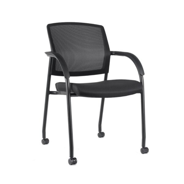 Silla de visita Jazz estructura de 4 patas con ruedas, respaldo de malla y asiento tapizado, con brazos
