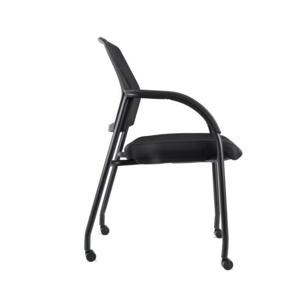 Silla de visita Jazz estructura de 4 patas con ruedas, respaldo de malla y asiento tapizado, con brazos