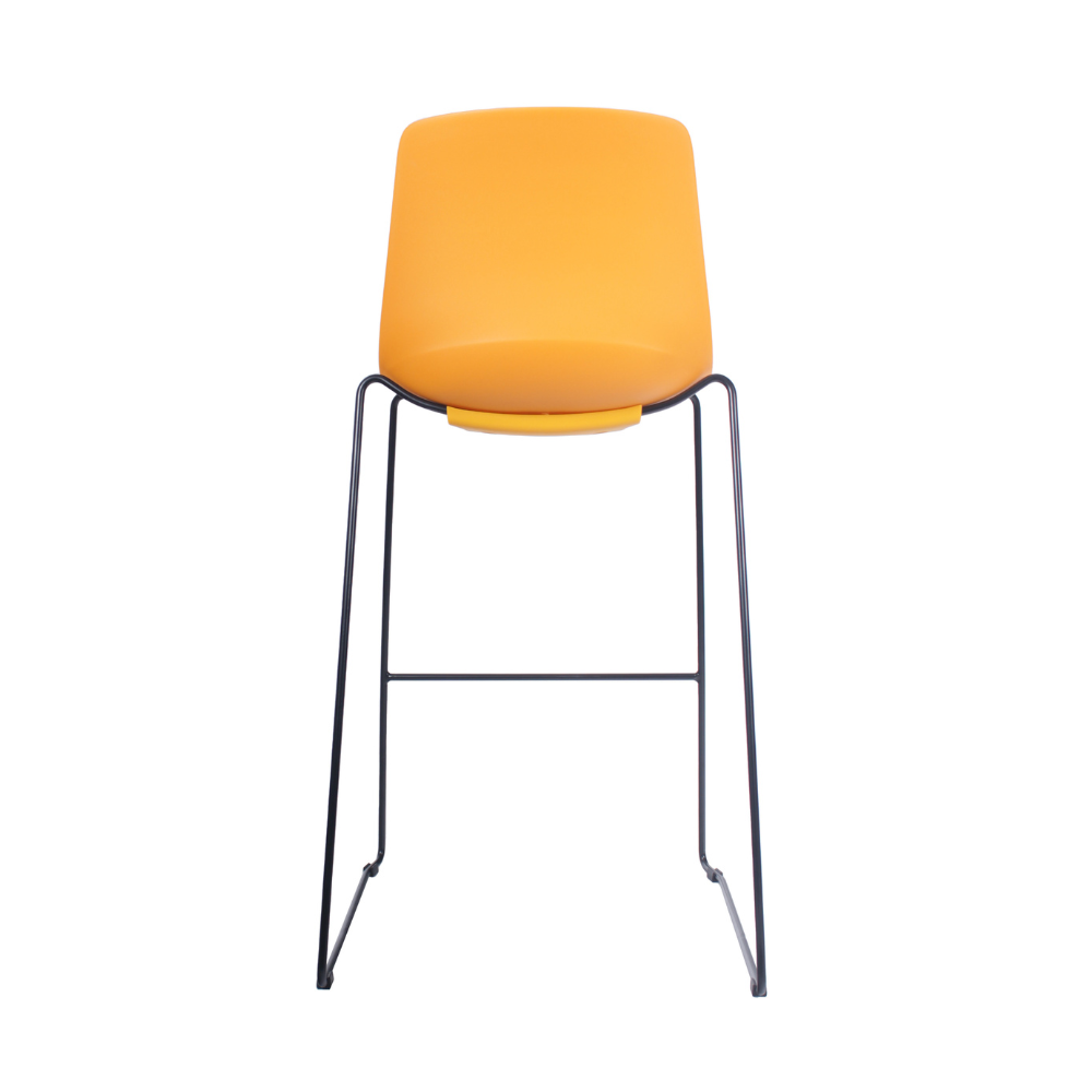taburete Joga, estructura metalica, trineo o de 4 patas, asiento y respaldo plastico