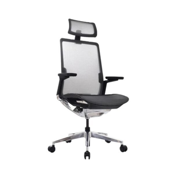 Silla gerencial Vanto de alta gama, asiento tapizado, respaldo de malla, brazos regulables 3D, base de aluminio, asiento desplazable