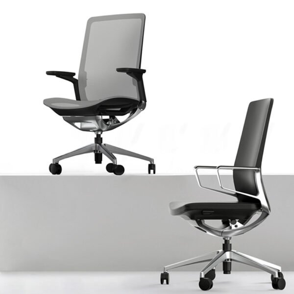 Silla gerencial Vanto de alta gama, asiento tapizado, respaldo de malla, brazos regulables 3D, base de aluminio, asiento desplazable