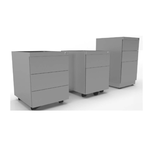 cajoneras metálicas de acero laminado, opcion 1 cajon 1 kardex, 3 cajones simples, con y sin ruedas, pintadas color blanco, gris grafito, gris aluminio o negro