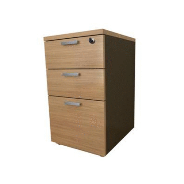 cajonera fija, pedestal, 2 cajones simples, 1 cajon para kardex, carpetas colgantes, cubierta, cerradura trampa
