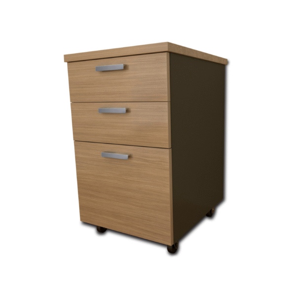 cajonera movil, con ruedas, 2 cajones simples, 1 cajon para carpetas colgantes, cubierta, cerradura trampa