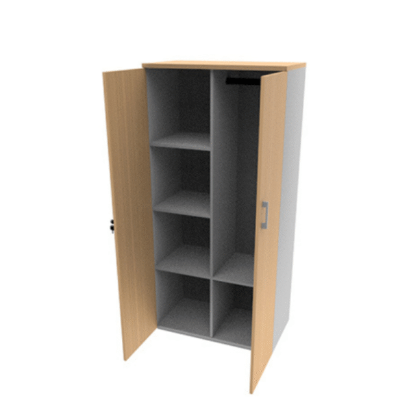 gabinete closet con barra para colgar y repisas, puertas de abatir
