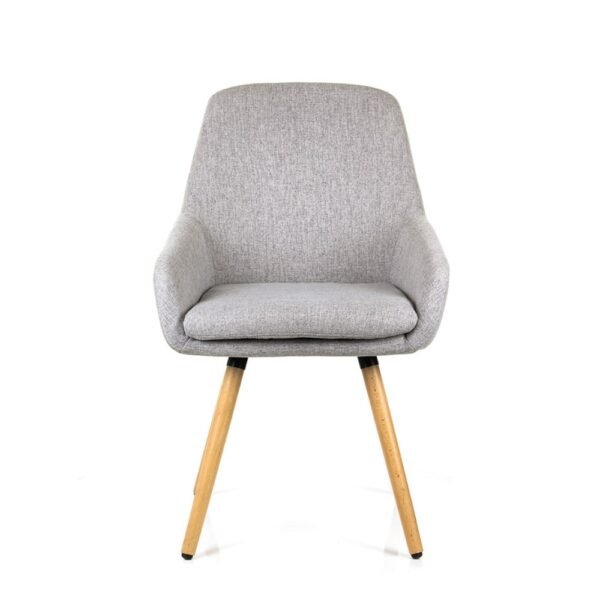 poltrona Frida asiento y respaldo tapizados tela gris, patas de madera