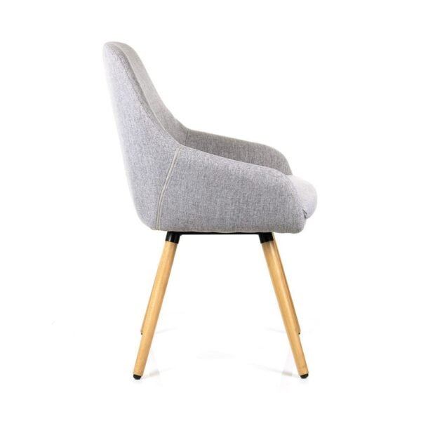 poltrona Frida asiento y respaldo tapizados tela gris, patas de madera