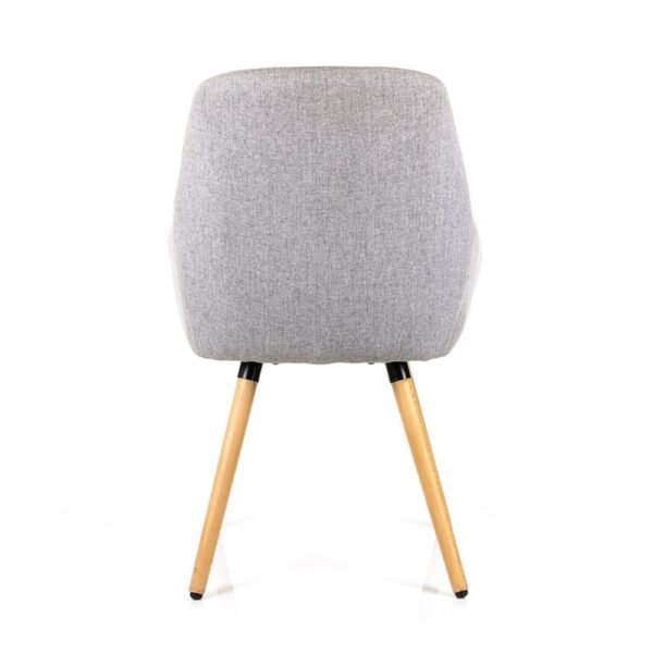poltrona Frida asiento y respaldo tapizados tela gris, patas de madera
