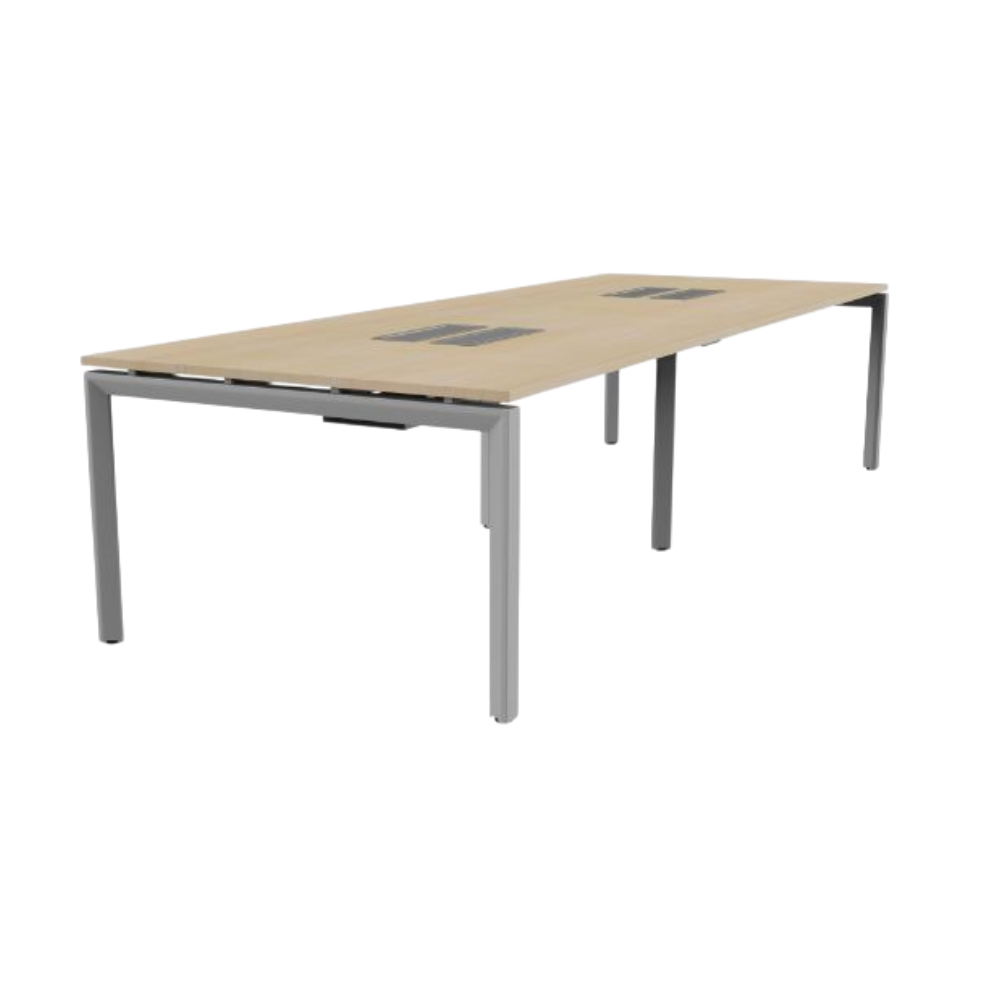 escritorio bench o mesa de reuiniones, estructura metalica de bench para 4 puestos, vigas metalicas de union, cajas electricas, canaleta doble