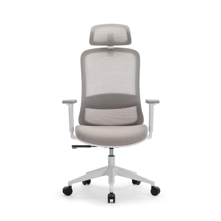 Silla ejecutiva, gerencial con cabecro BKN, respaldo alto, ergonomica, brazos regulables, respaldo malla gris, asiento tapiz gris