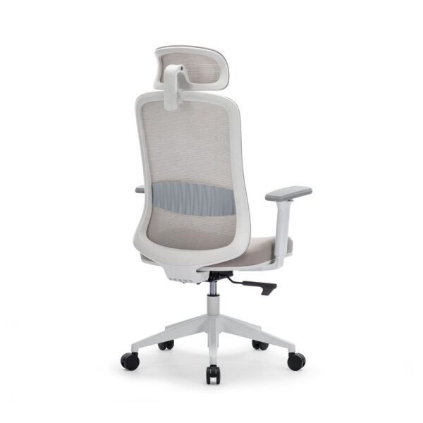 Silla ejecutiva, gerencial con cabecro BKN, respaldo alto, ergonomica, brazos regulables, respaldo malla gris, asiento tapiz gris