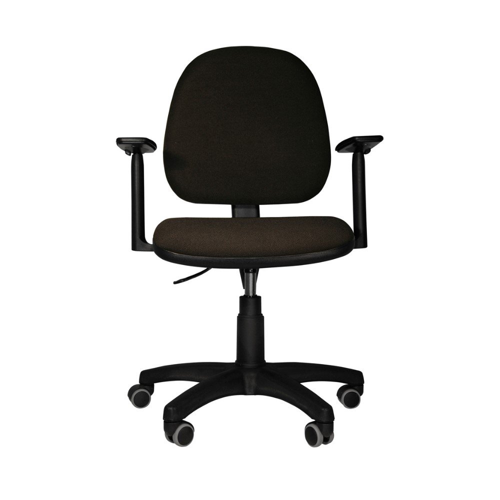 Silla operativa de respaldo medio pivotal, asiento y respaldo tapizados. Brazos opcionales
