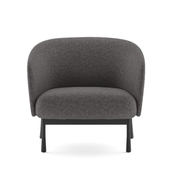 sofa de 1 cuerpo tapizado en tela color gris, estructura metalica color negro
