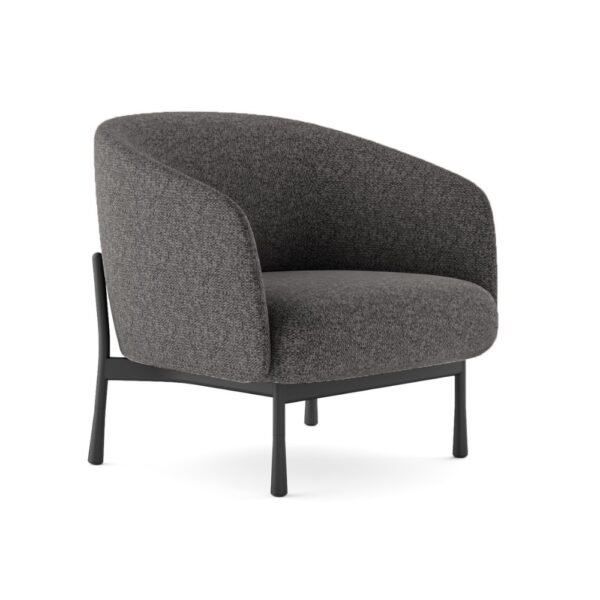 sofa de 1 cuerpo tapizado en tela color gris, estructura metalica color negro