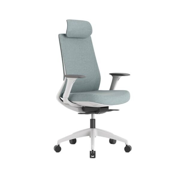 silla gerencial o ejecutiva Ness con cabecero, ergonomica, profesional, mecianismo sincronico, asiento tapizado color gris, respaldo malla gris, brazos regulables