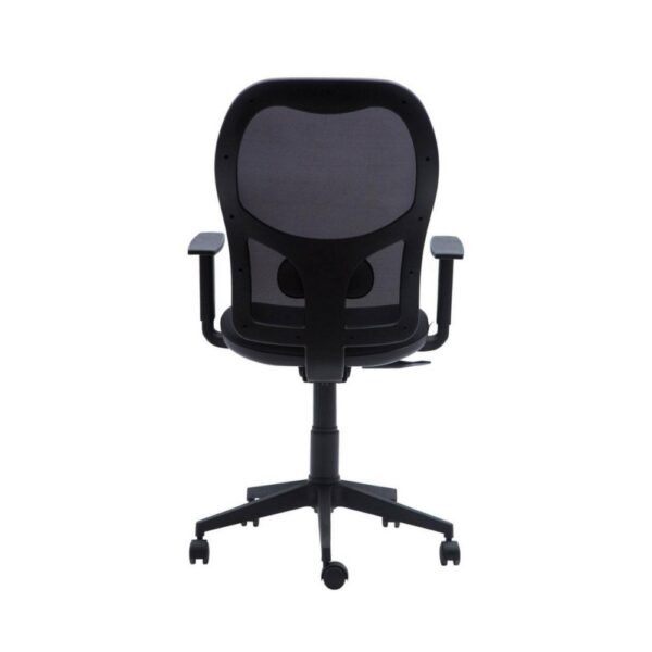 Silla ejecutiva de resplado alto, malla negra, asiento tapizado, brazos regulables