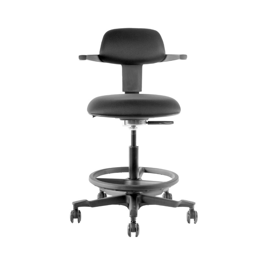 silla cajero Wolf con brazos fijos, aro apoyapies de nylon, regulable en altura, asiento y respaldo tapizados