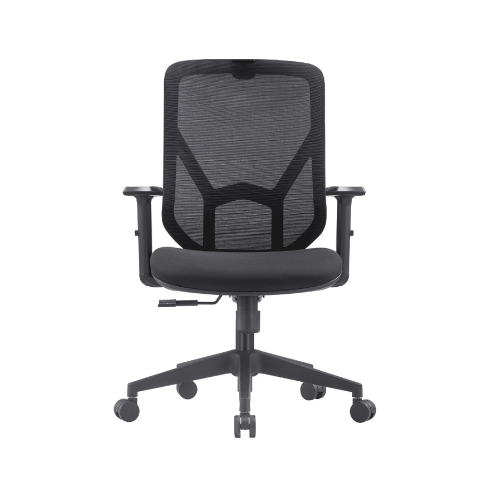 Silla operativa, ejecutiva, Oxford negra, ergonomica, respaldo de malla negra
